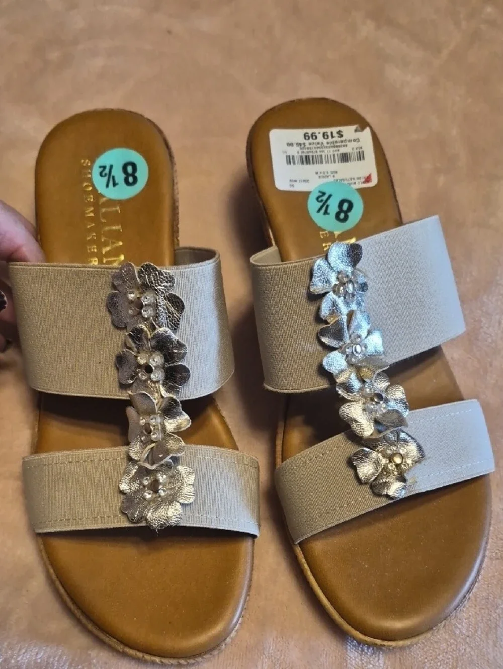 Comfort Floral Slide Sandals - Beige